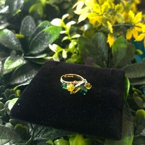 Gold and Green Wire Wrapped Ring